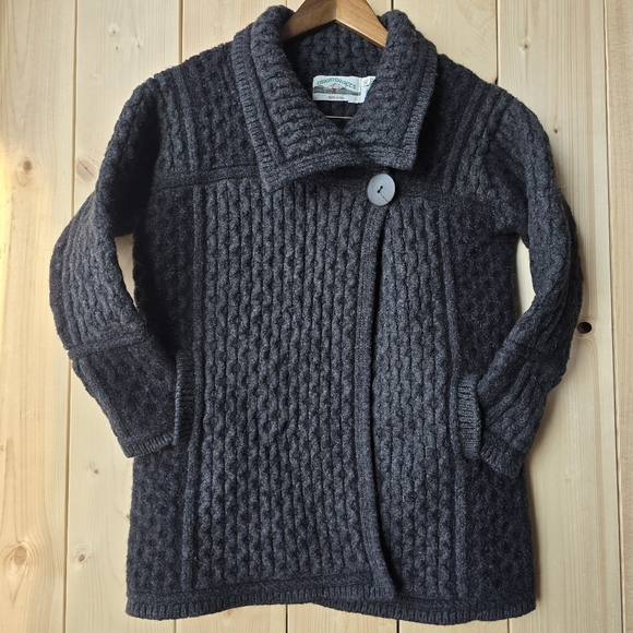 Aran Crafts Cable Knit Merino Wool Cardigan Sweater Charcoal Gray Womens XL - Picture 1 of 13